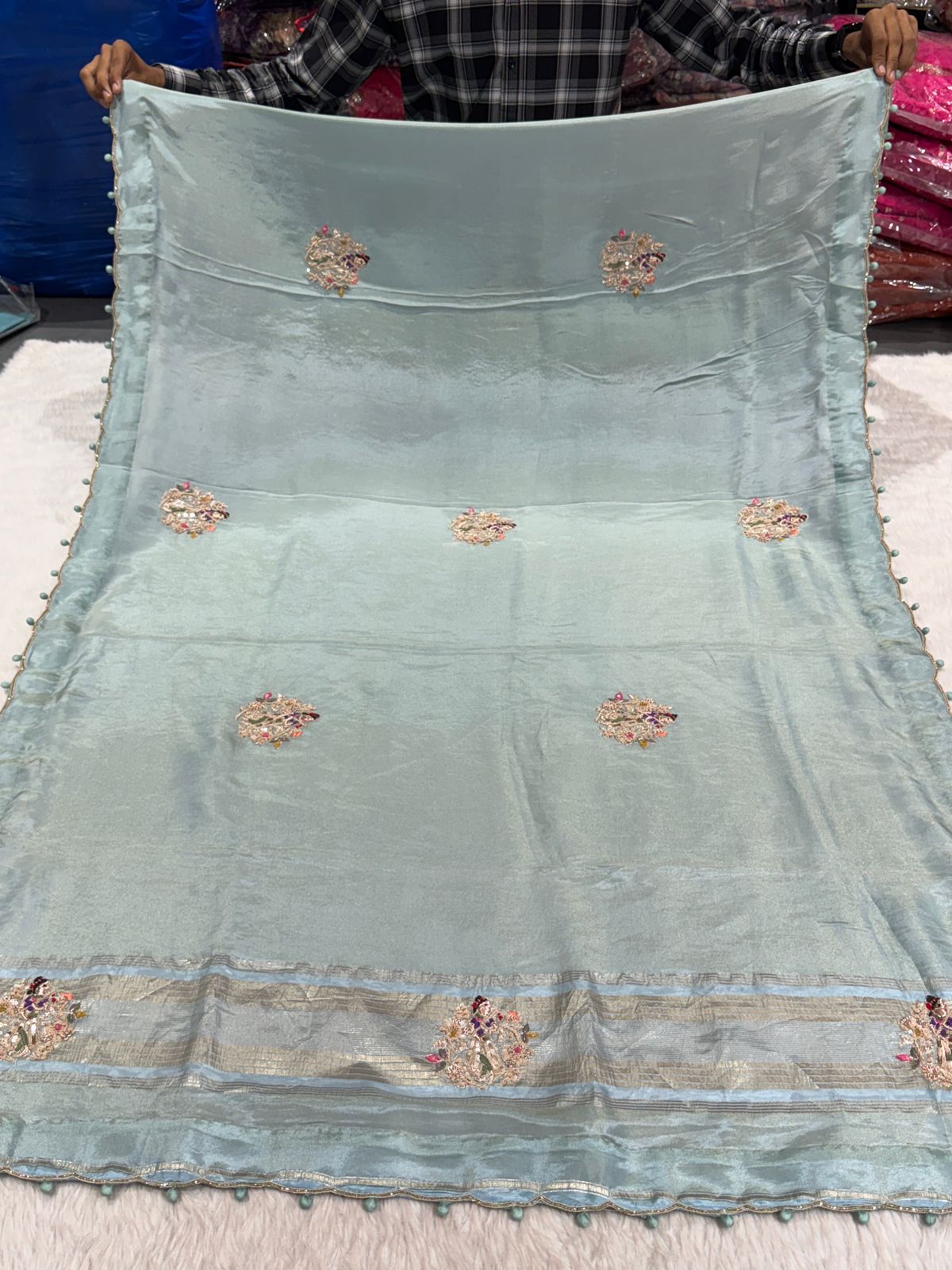 Premium Pure Fabric Saree with Hand Embroidery 🪡 | Kalkati Work Saree for Wedding & Party Wear by Shagun Fashion