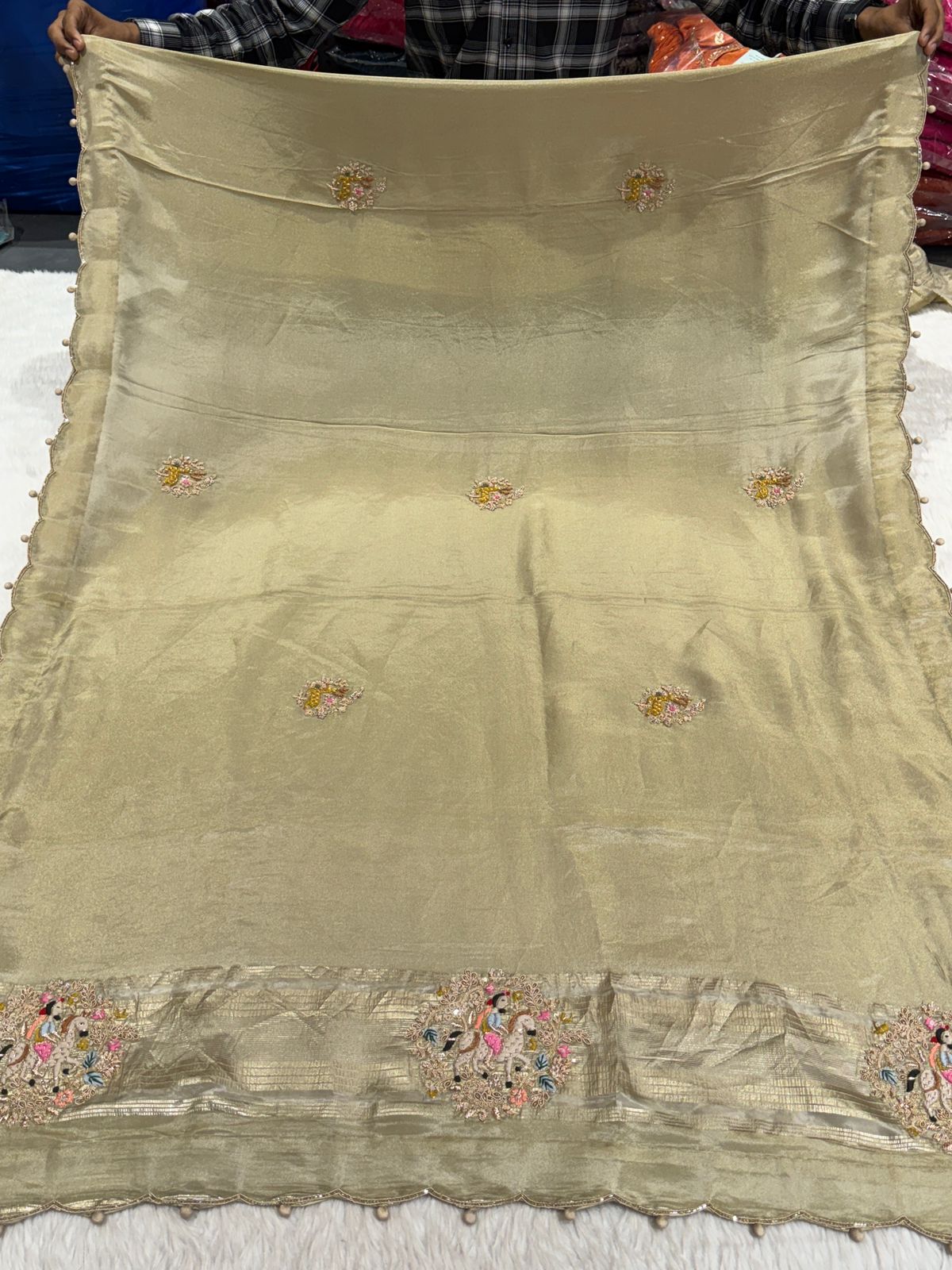 Premium Pure Fabric Saree with Hand Embroidery 🪡 | Kalkati Work Saree for Wedding & Party Wear by Shagun Fashion