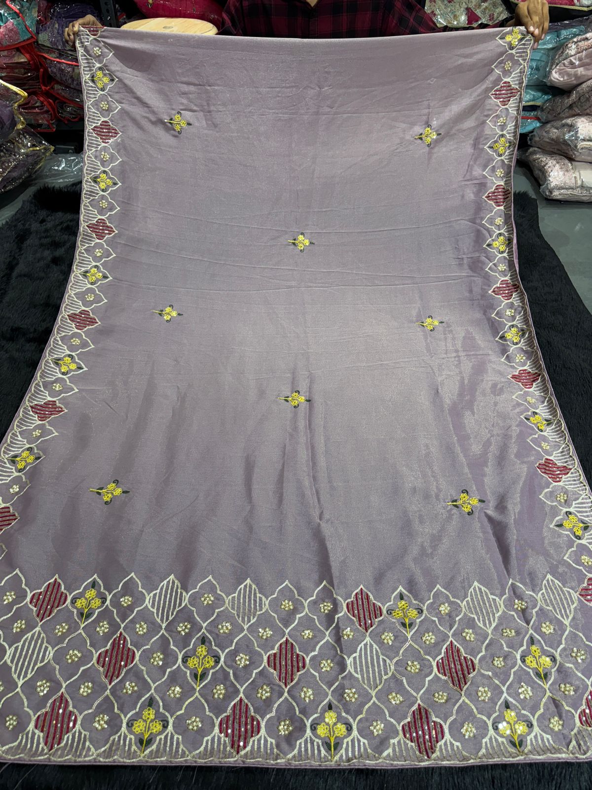 Elegant Party Wear Saree with Heavy Embroidery Pallu & Moti Work ✨ | Shagun Sarees Exclusive