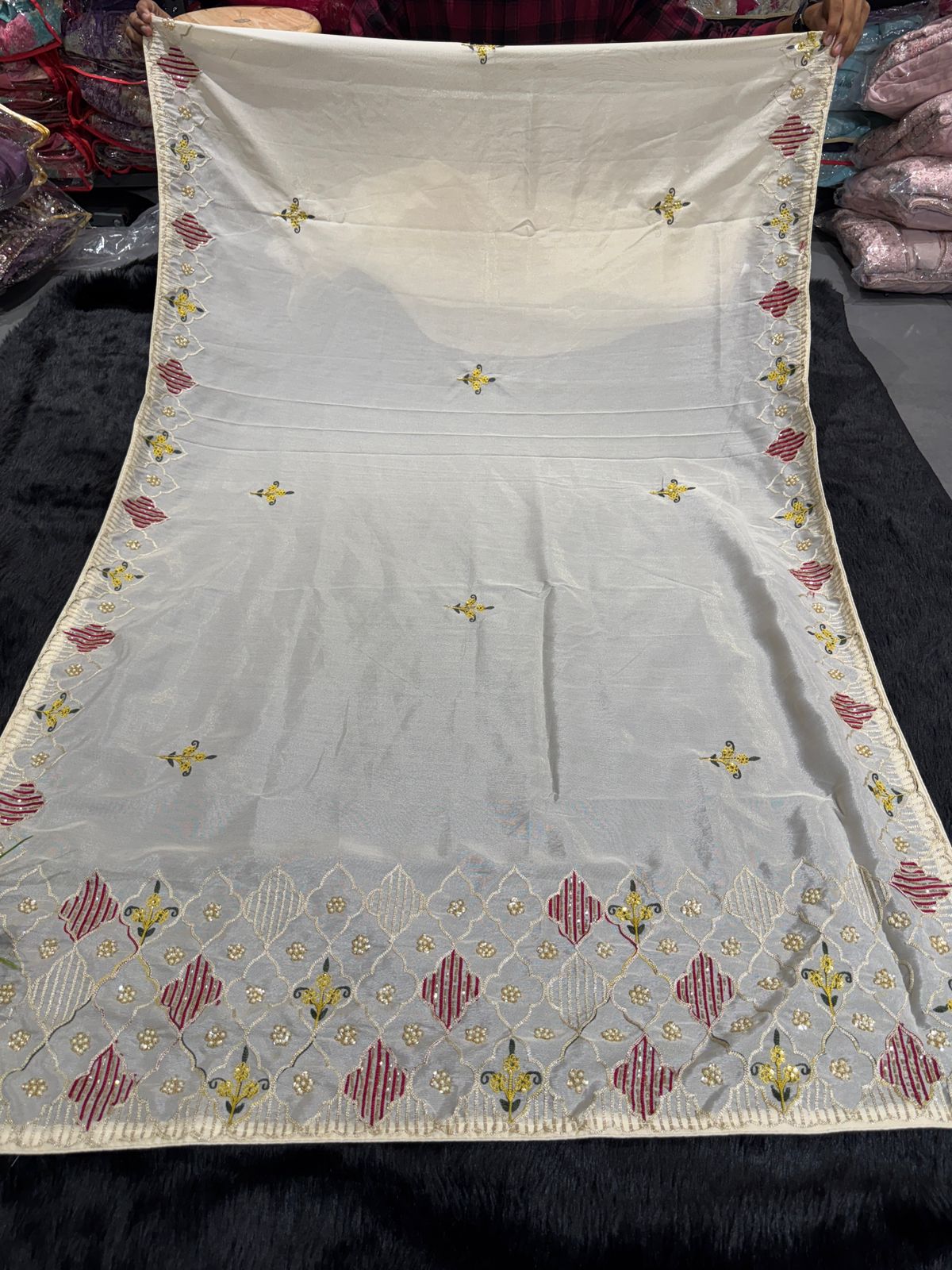 Elegant Party Wear Saree with Heavy Embroidery Pallu & Moti Work ✨ | Shagun Sarees Exclusive