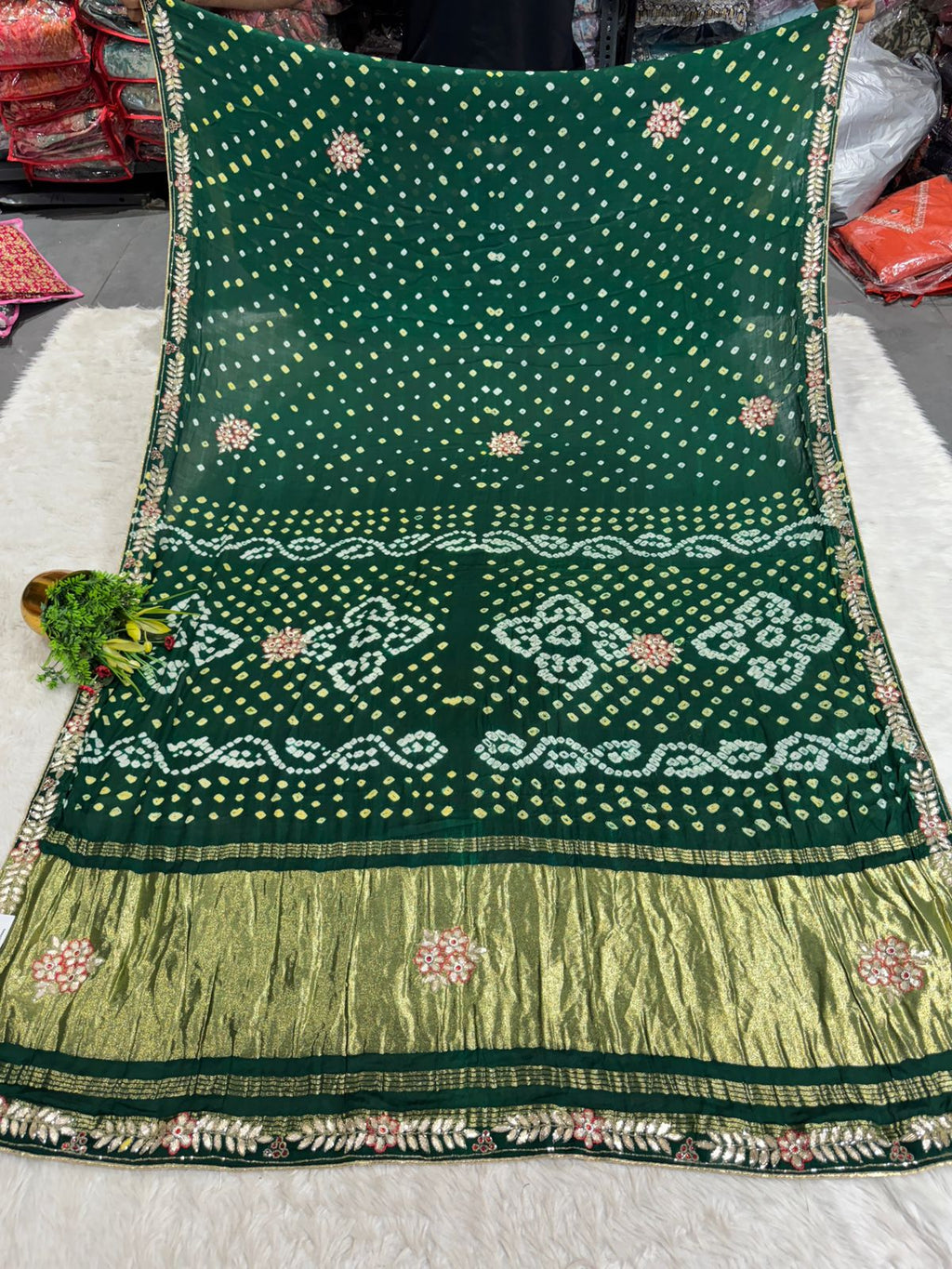 ✨ Maroon Bandhani Gota Patti Saree with Golden Pallu | Festive Wear Saree by Shagun Fashion 🪔
