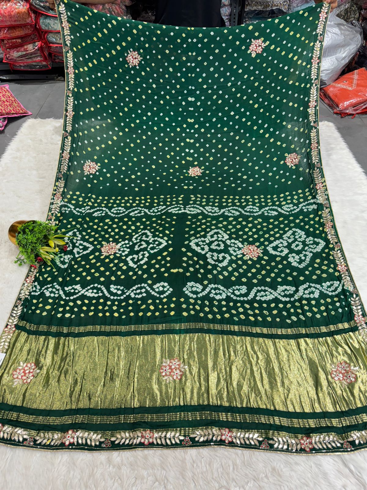 ✨ Maroon Bandhani Gota Patti Saree with Golden Pallu | Festive Wear Saree by Shagun Fashion 🪔