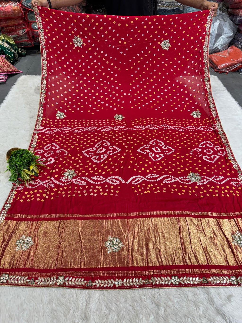 ✨ Maroon Bandhani Gota Patti Saree with Golden Pallu | Festive Wear Saree by Shagun Fashion 🪔