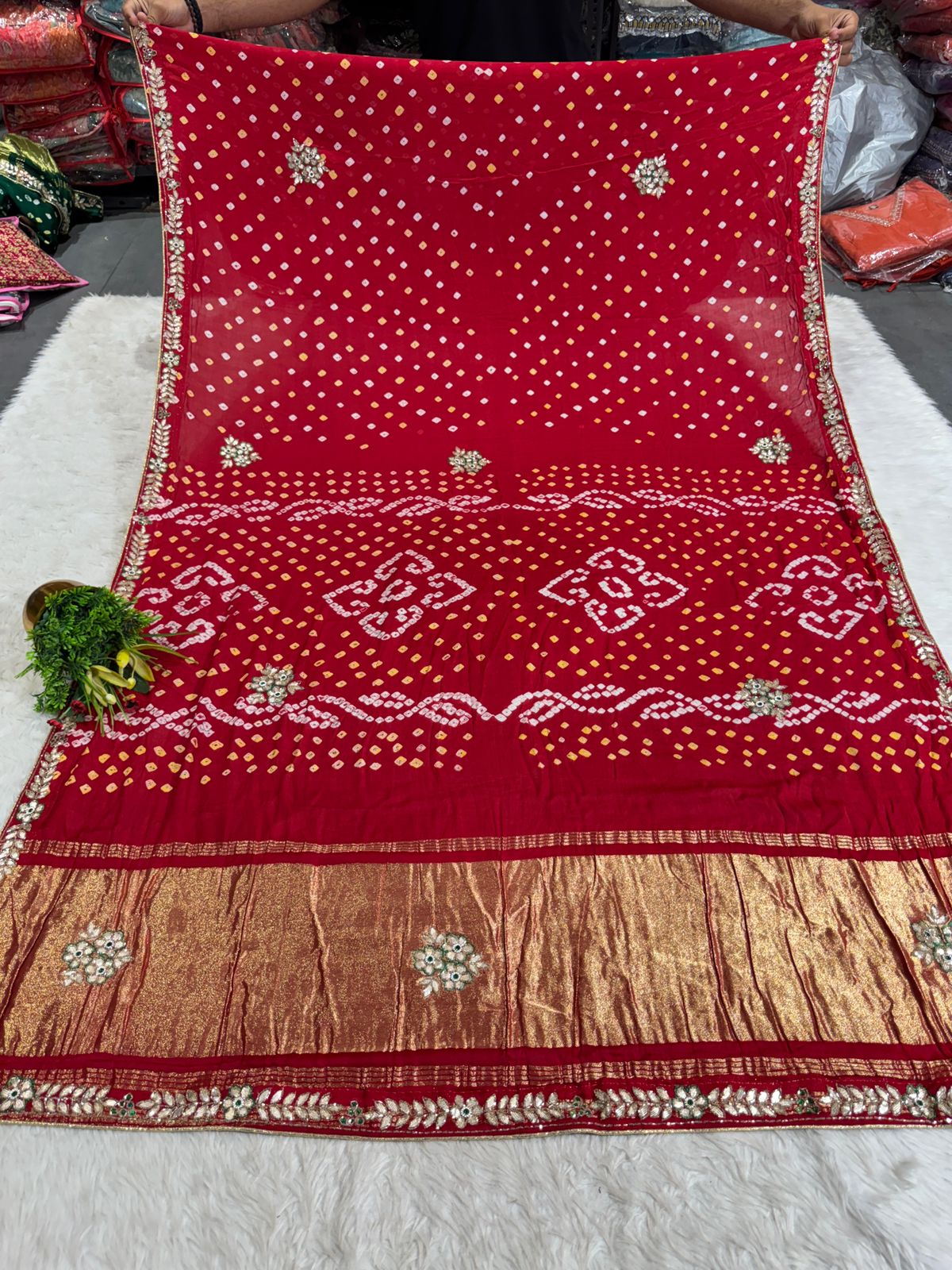 ✨ Maroon Bandhani Gota Patti Saree with Golden Pallu | Festive Wear Saree by Shagun Fashion 🪔