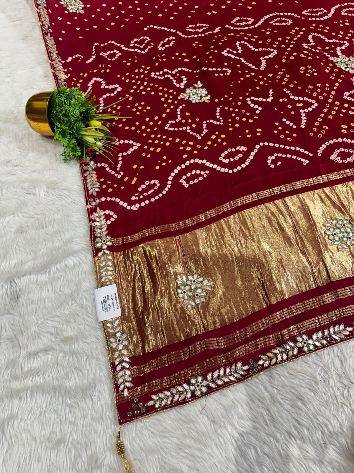 ✨ Maroon Bandhani Gota Patti Saree with Golden Pallu | Festive Wear Saree by Shagun Fashion 🪔