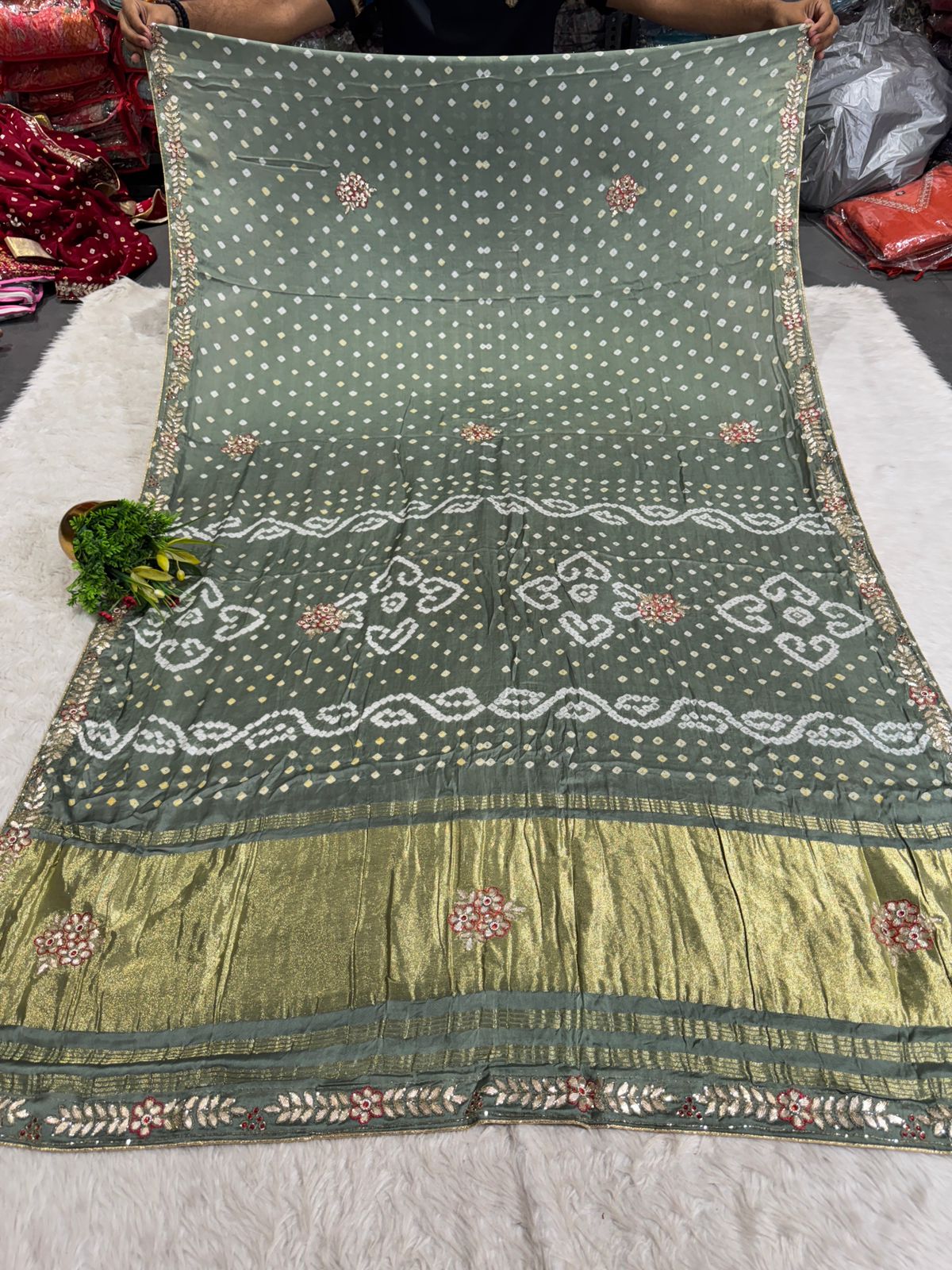 ✨ Maroon Bandhani Gota Patti Saree with Golden Pallu | Festive Wear Saree by Shagun Fashion 🪔