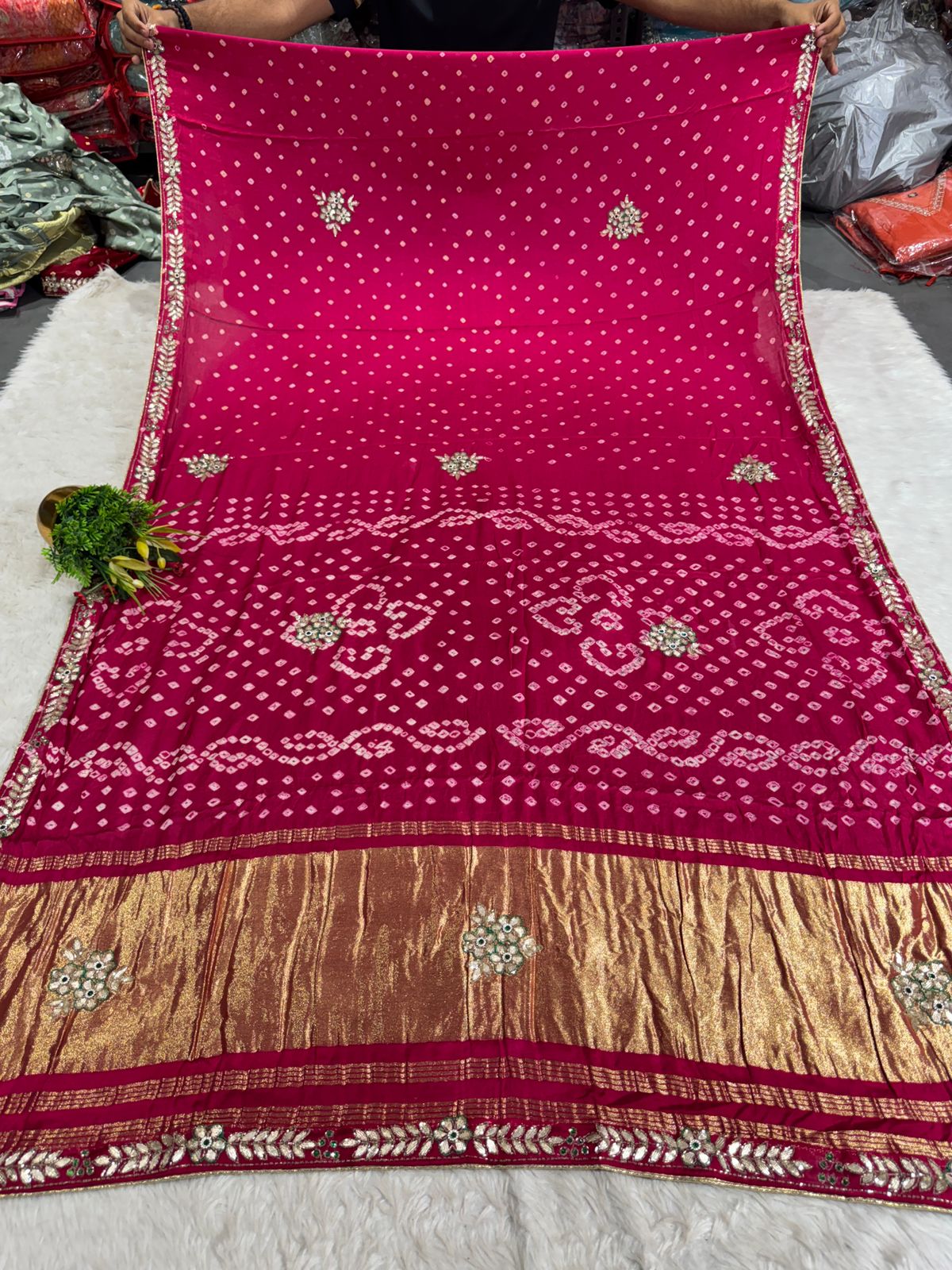 ✨ Maroon Bandhani Gota Patti Saree with Golden Pallu | Festive Wear Saree by Shagun Fashion 🪔