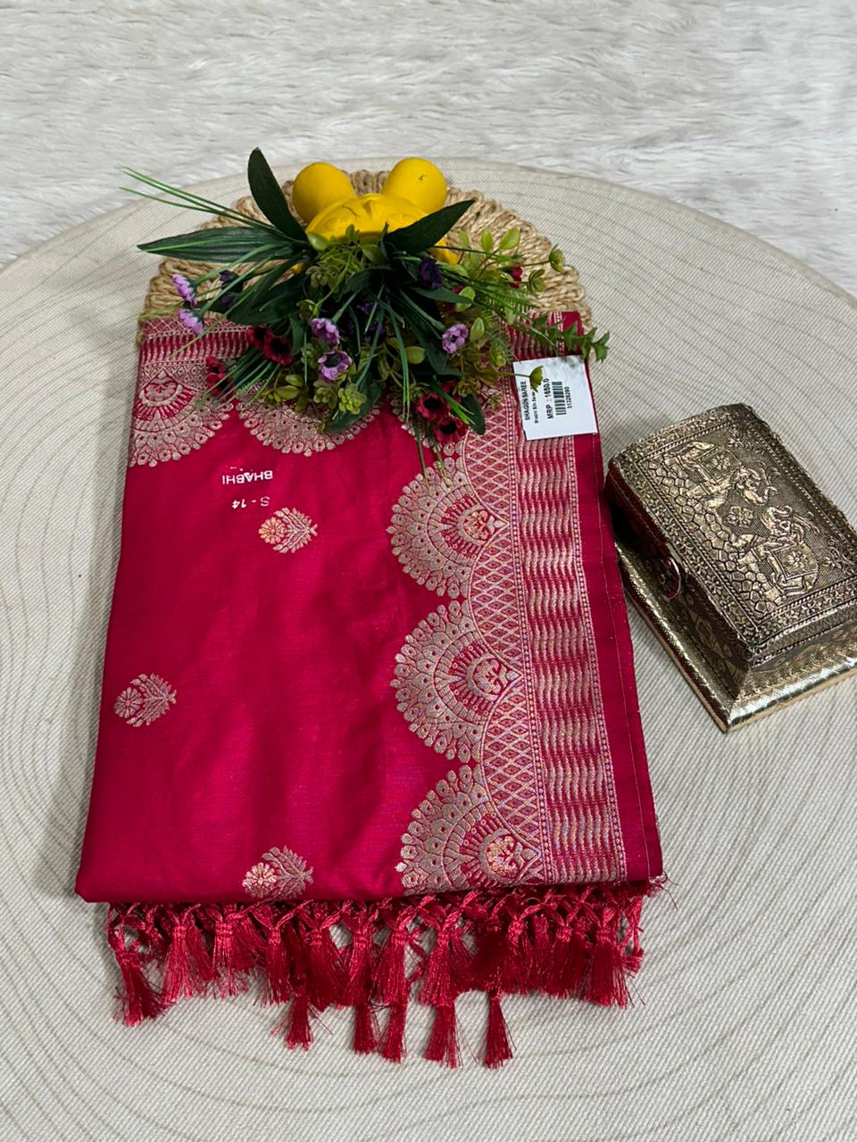 Banarasi Silk Saree with Zari Border Festive & Wedding Wear