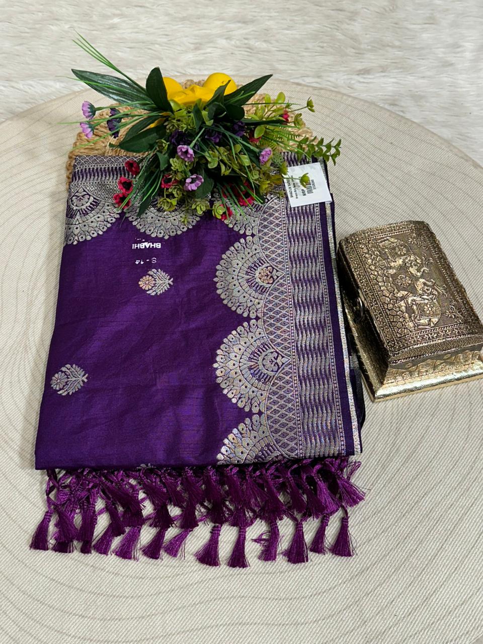 Banarasi Silk Saree with Zari Border Festive & Wedding Wear