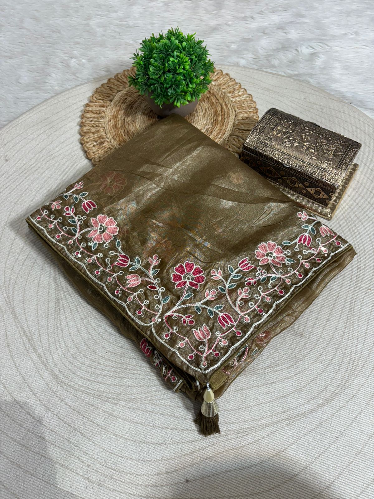 Elegant Floral Embroidered Party Wear Saree | Shagun Saree