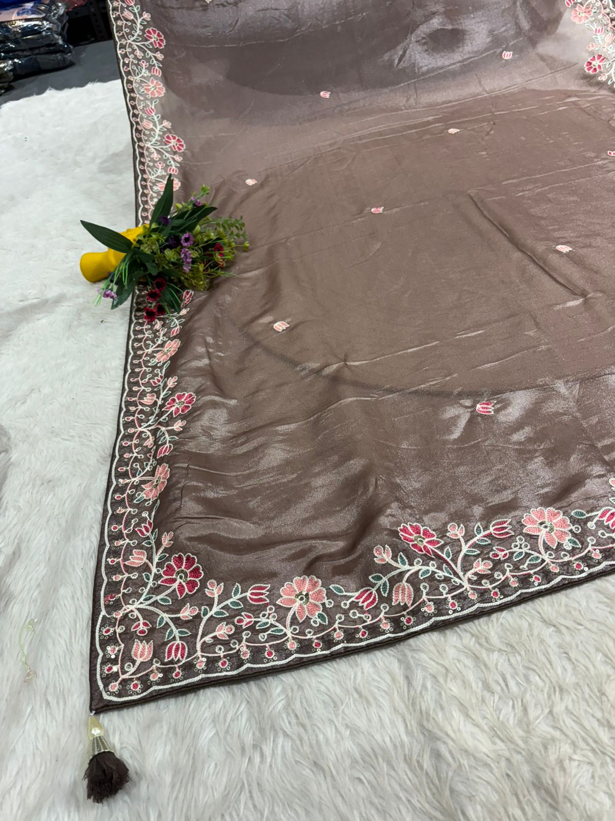 Elegant Floral Embroidered Party Wear Saree | Shagun Saree