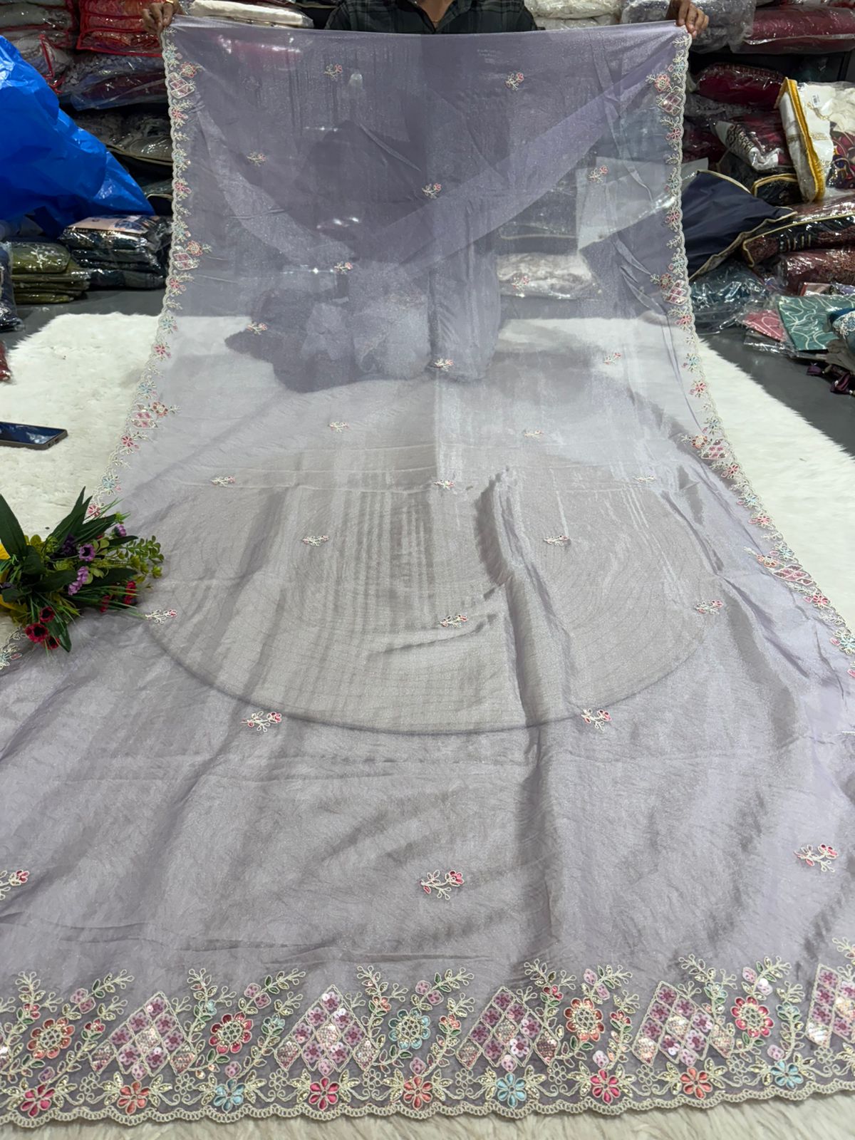 Elegant Organza Saree with Floral Zari Embroidery