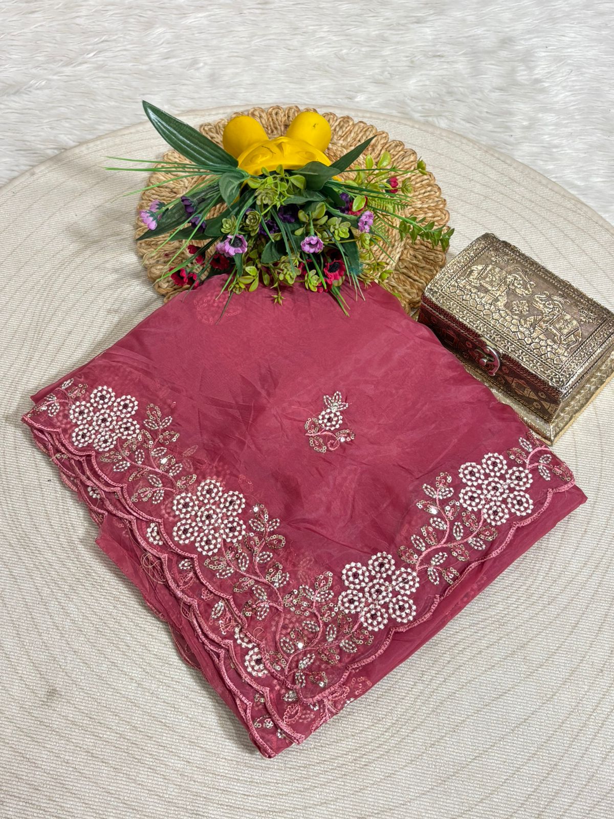 Organza Party Wear Saree | Embroidered Beaded Border | Shagun Sarees Exclusive