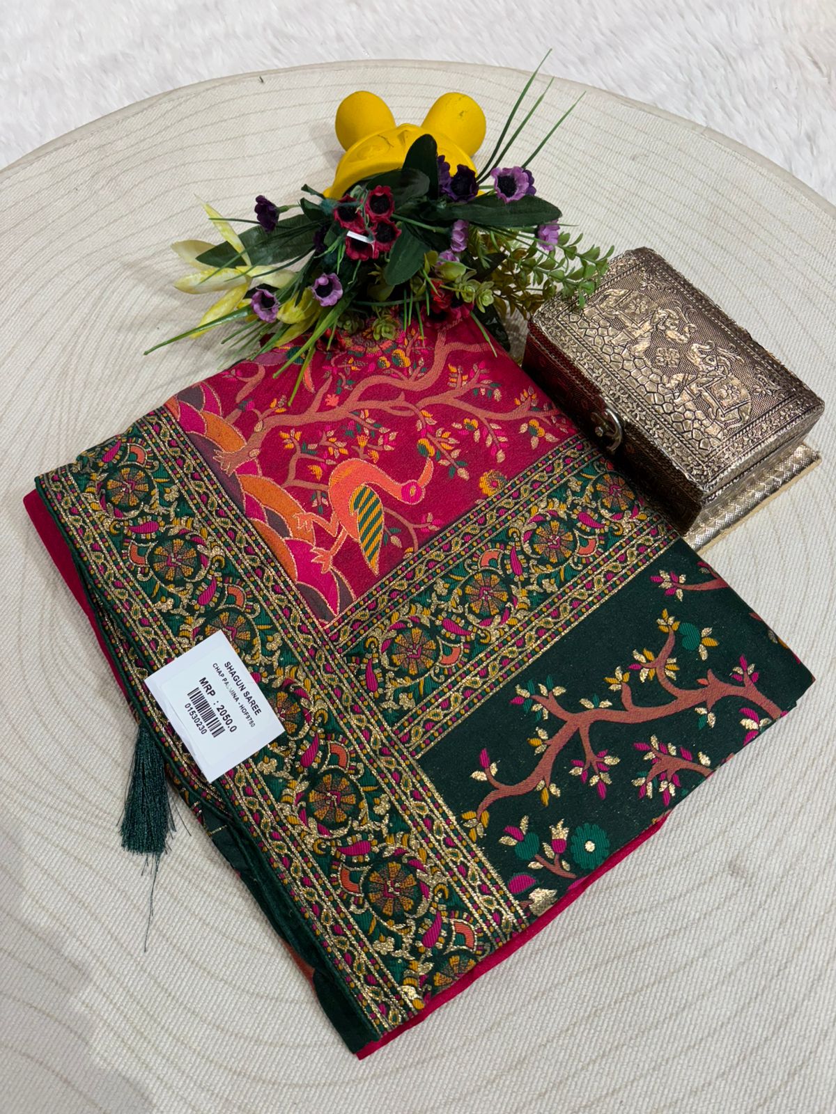 Pashmina Saree with Peacock & Floral Pallu
