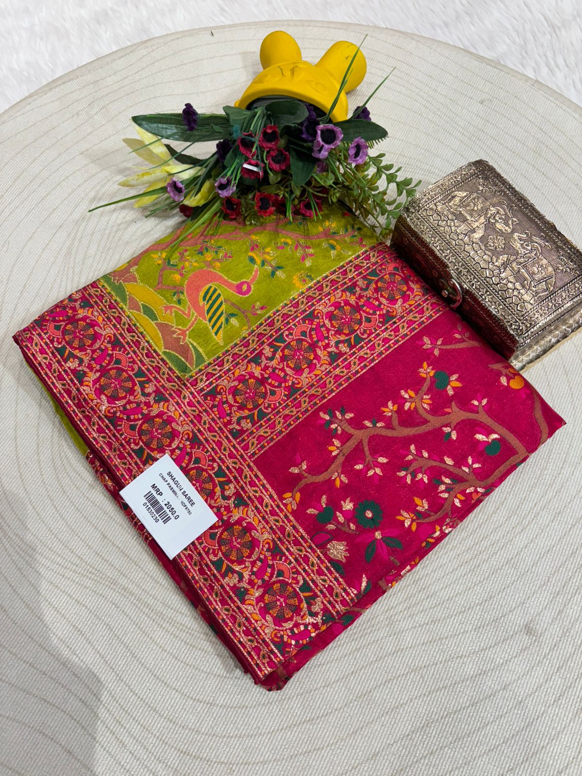 Pashmina Saree with Peacock & Floral Pallu