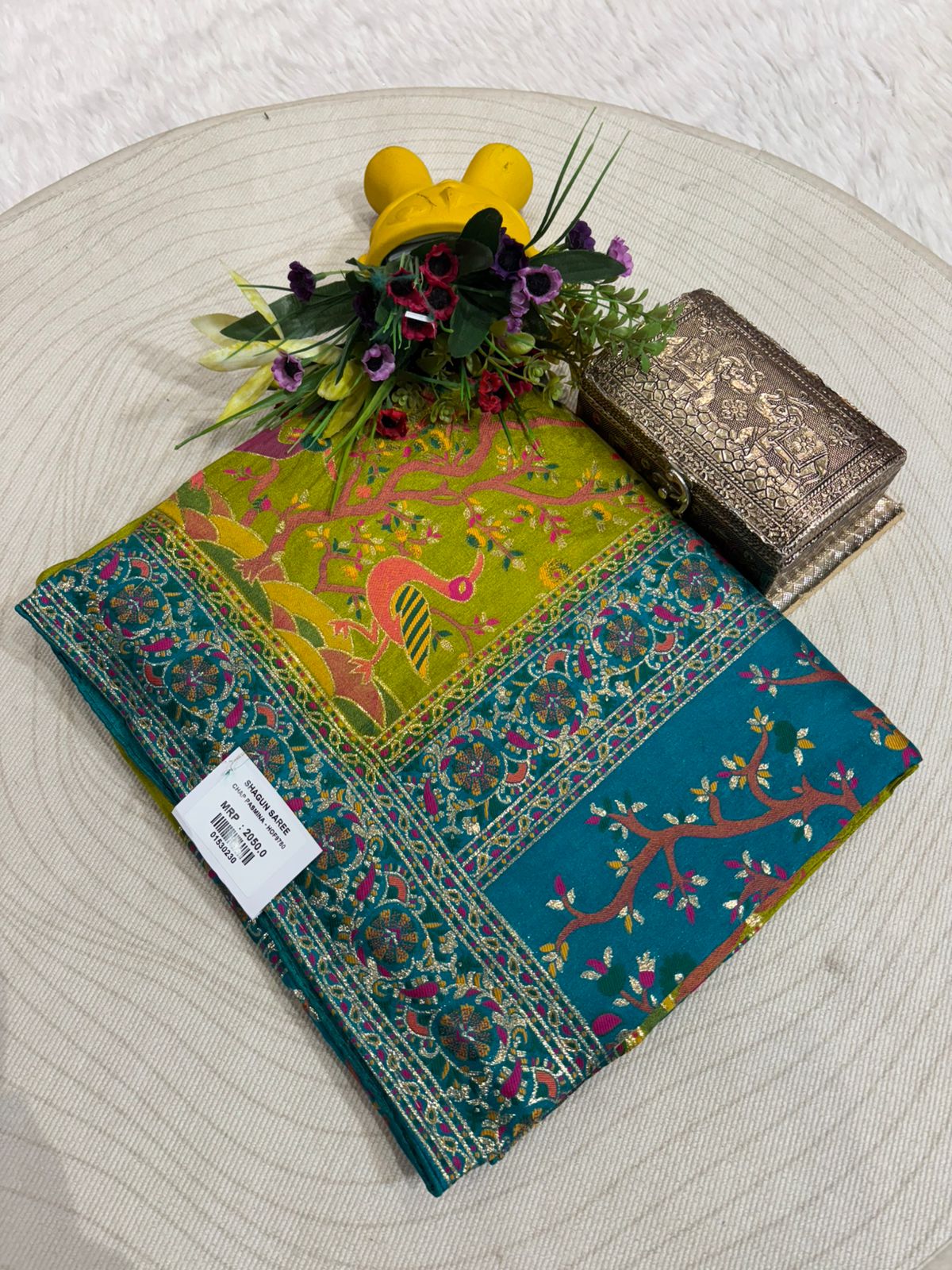 Pashmina Saree with Peacock & Floral Pallu