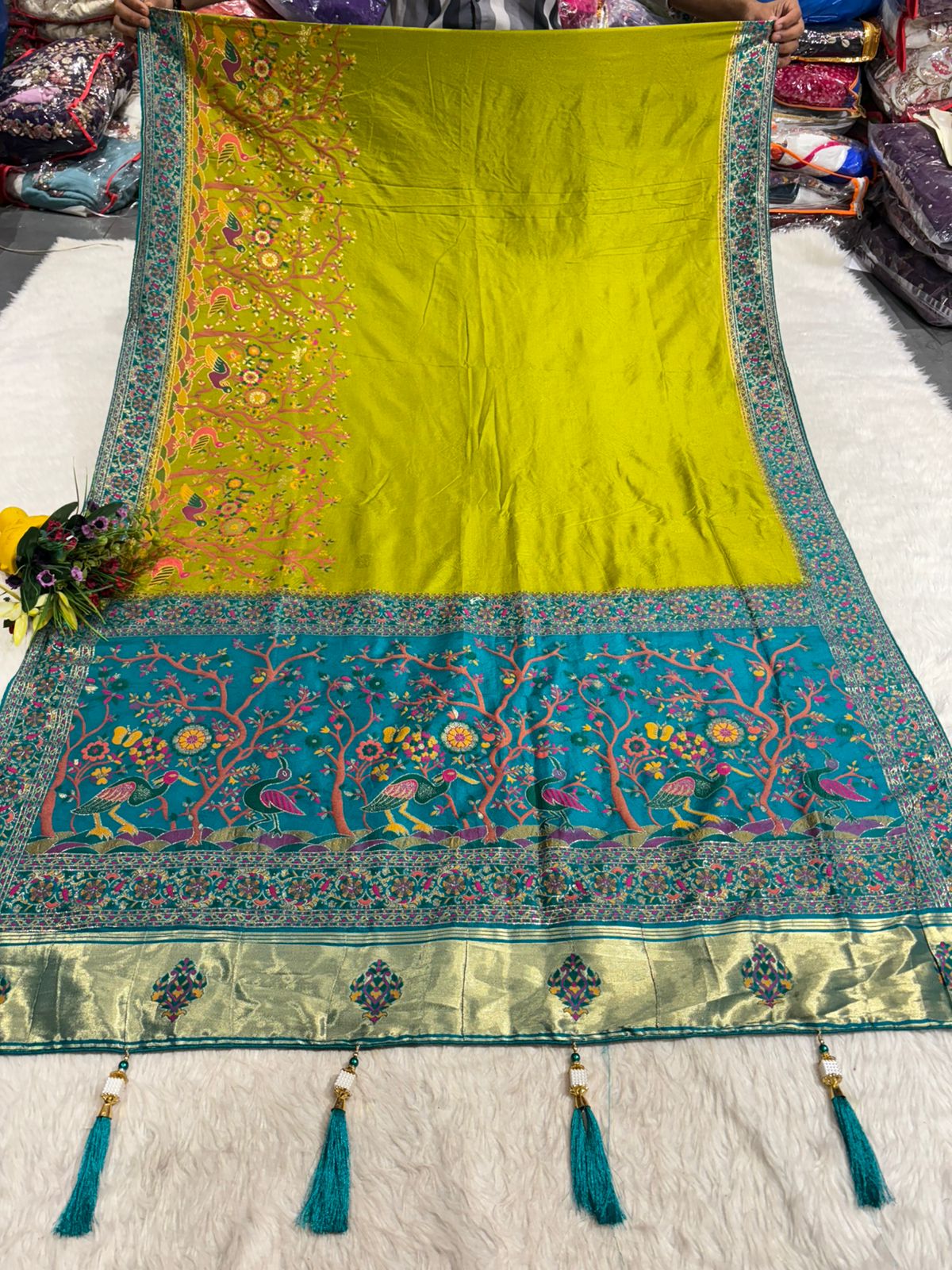 Pashmina Saree with Peacock & Floral Pallu