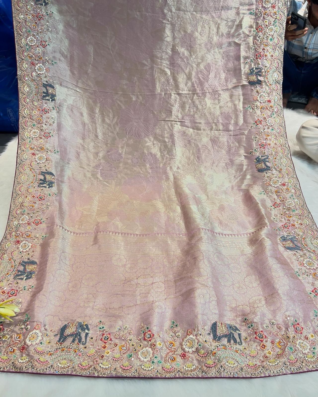 🌟 Fancy Organza Saree with Elephant 🐘 & Floral Border 🌸 | Designer Full Work Blouse 👗 | Partywear Ethnic Elegance 💃✨