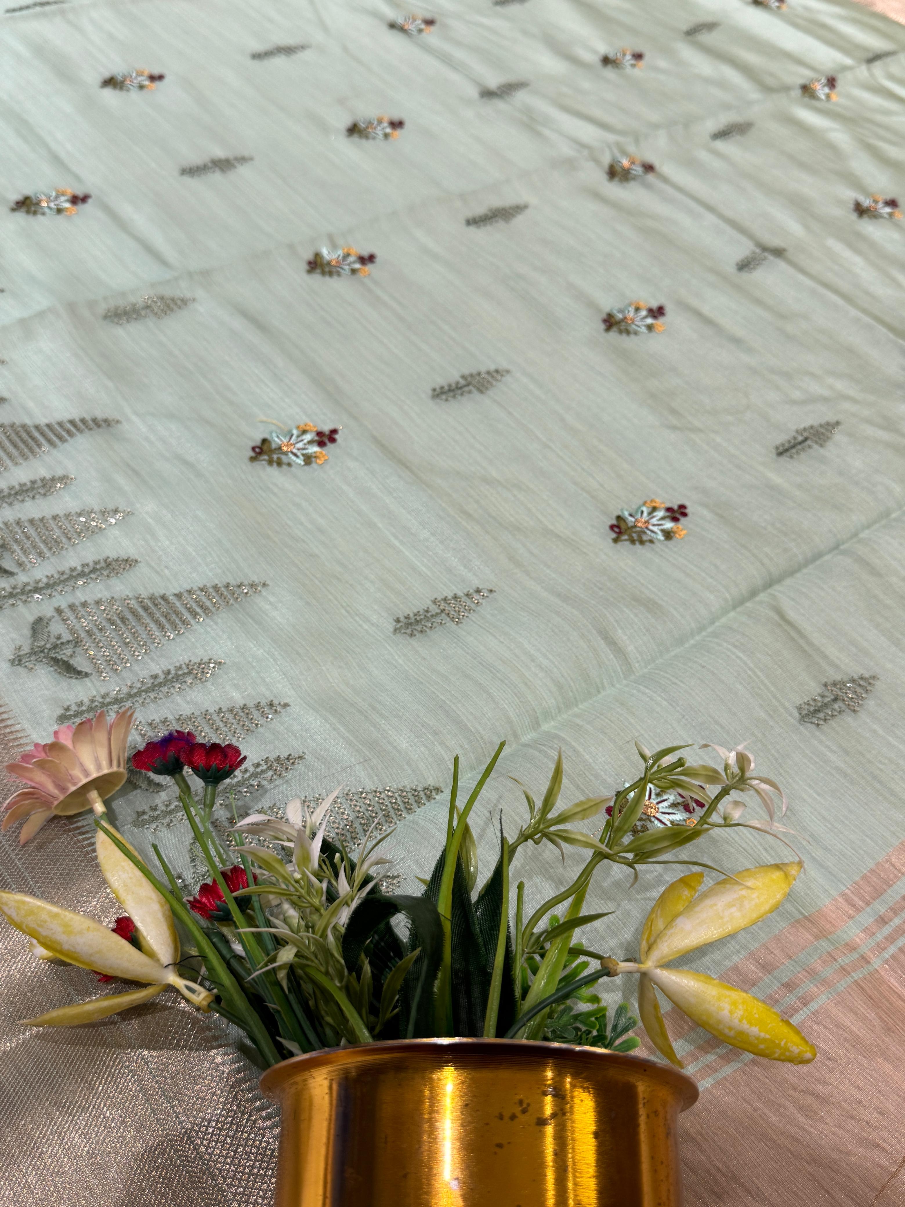 🌿 Elegant Cotton Silk Saree with Tree & Artistic Pallu Work | Simple Yet Stunning Look ✨ | Traditional Wear for Women 🌸