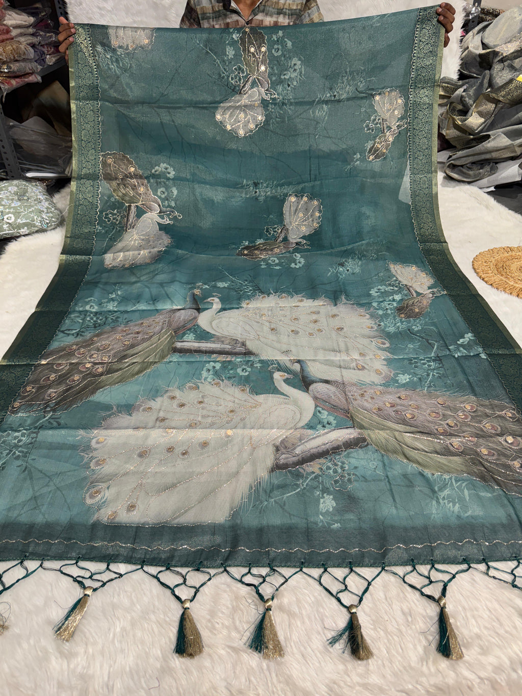 ✨Silky Tissue Saree with Jari Work 🪡 | Peacock Design 🦚 | Party Wear with Jalar Pallu 💃 | Gujarati Style 🌸