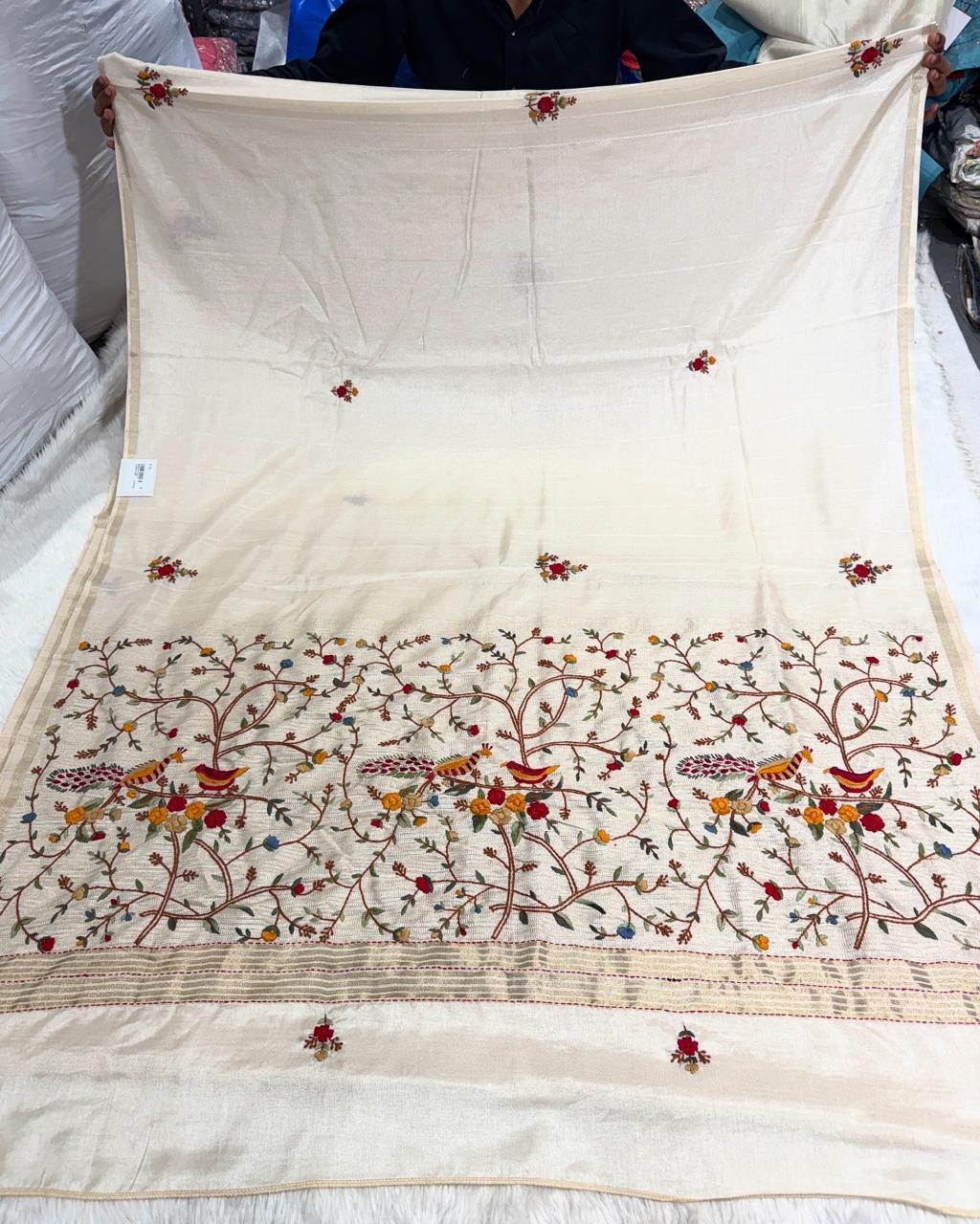 Elegant Pure Cotton Saree with Dhaga Embroidery | Fancy Party Wear Saree by Shagun Fashion 💫🧵