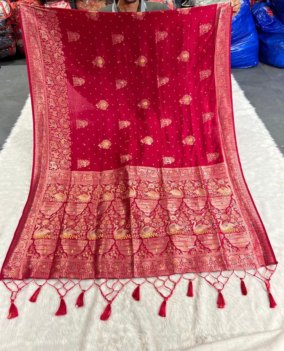 Heavy Work Saree for Wedding & Party 🎉 | Full Embroidery with Jaal Pallu ✨ | Shagun Fashion Exclusive
