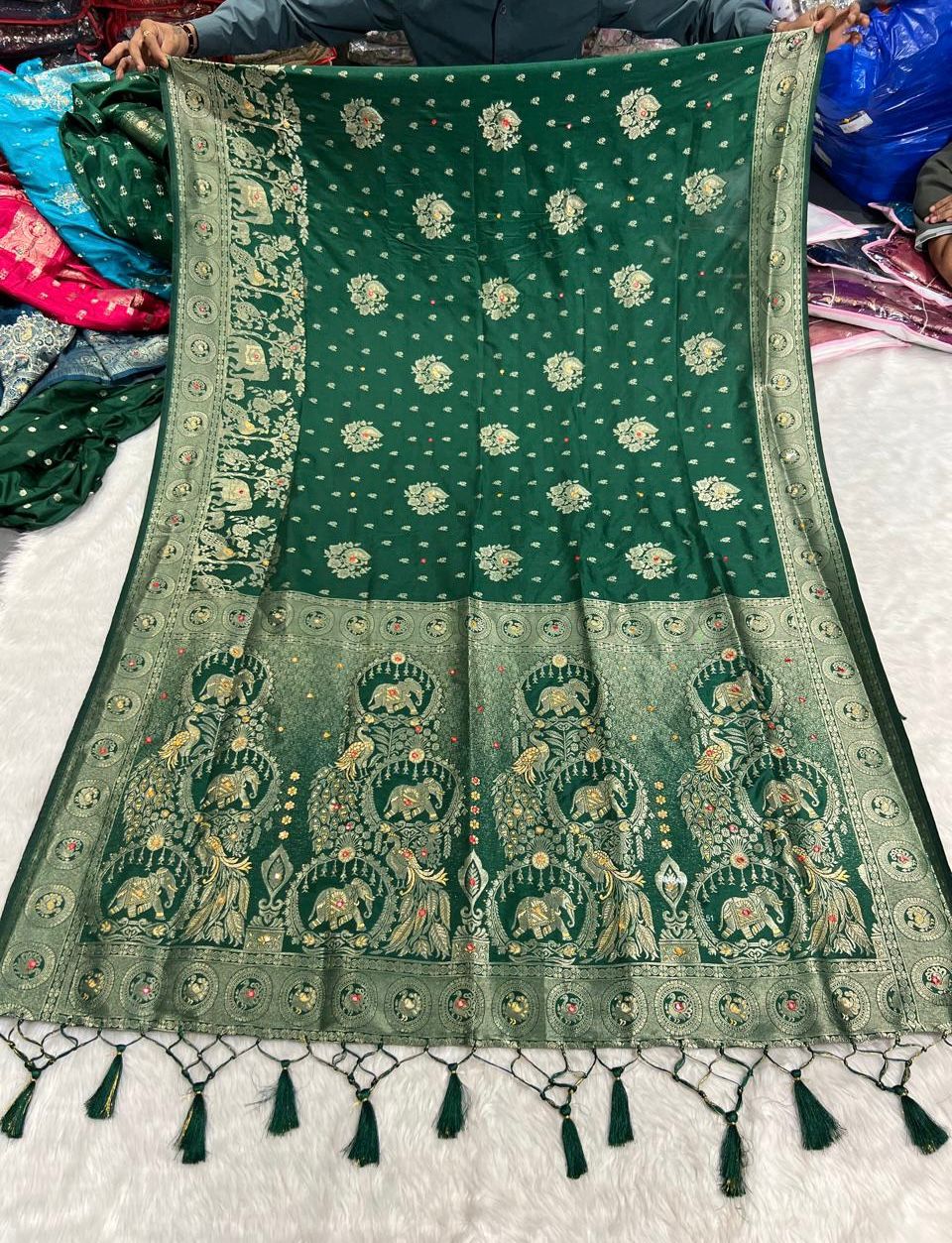 Peacock Design Heavy Work Saree 🦚 | Full Embroidered Pallu & Border 💫 | Party & Wedding Wear by Shagun Fashion