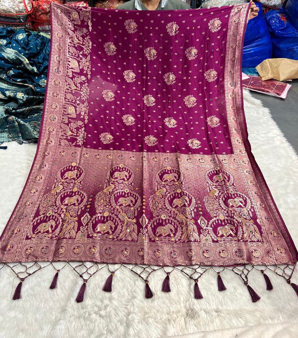 Peacock Design Heavy Work Saree 🦚 | Full Embroidered Pallu & Border 💫 | Party & Wedding Wear by Shagun Fashion