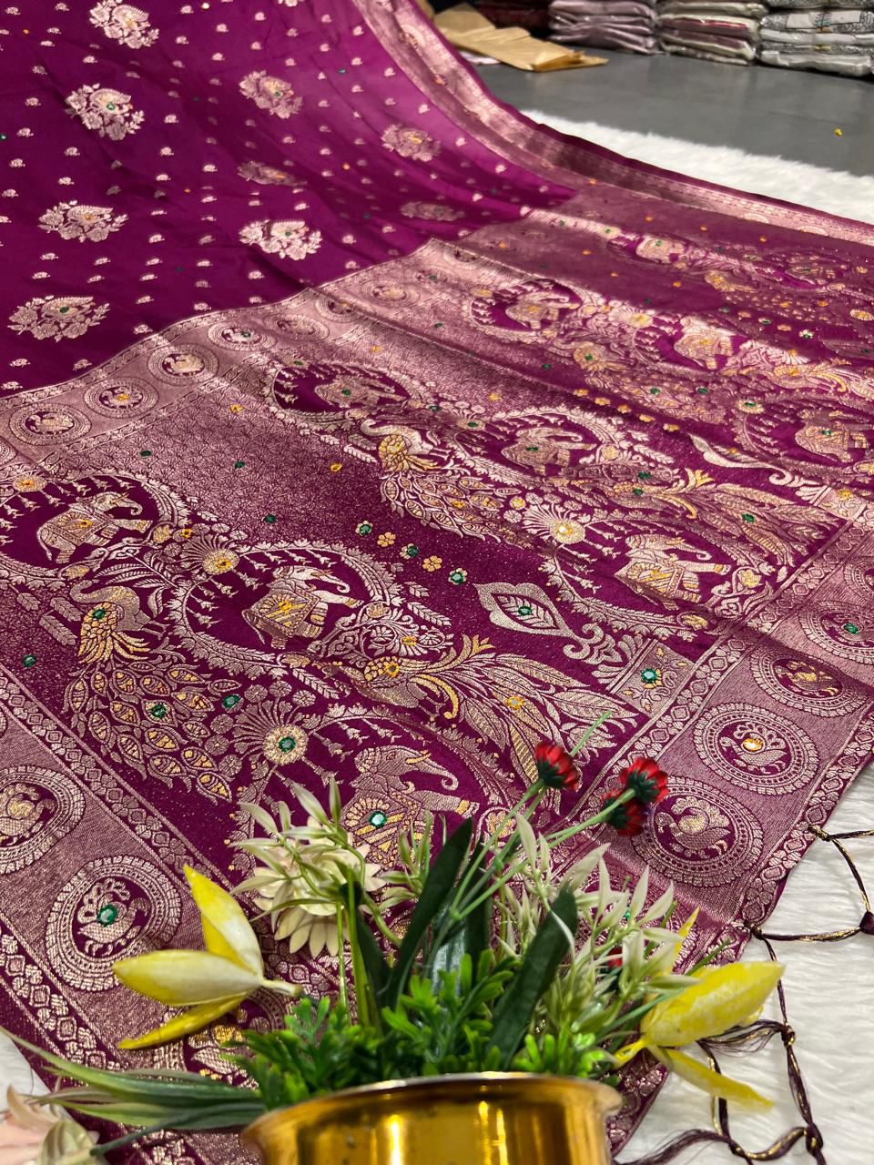 Peacock Design Heavy Work Saree 🦚 | Full Embroidered Pallu & Border 💫 | Party & Wedding Wear by Shagun Fashion