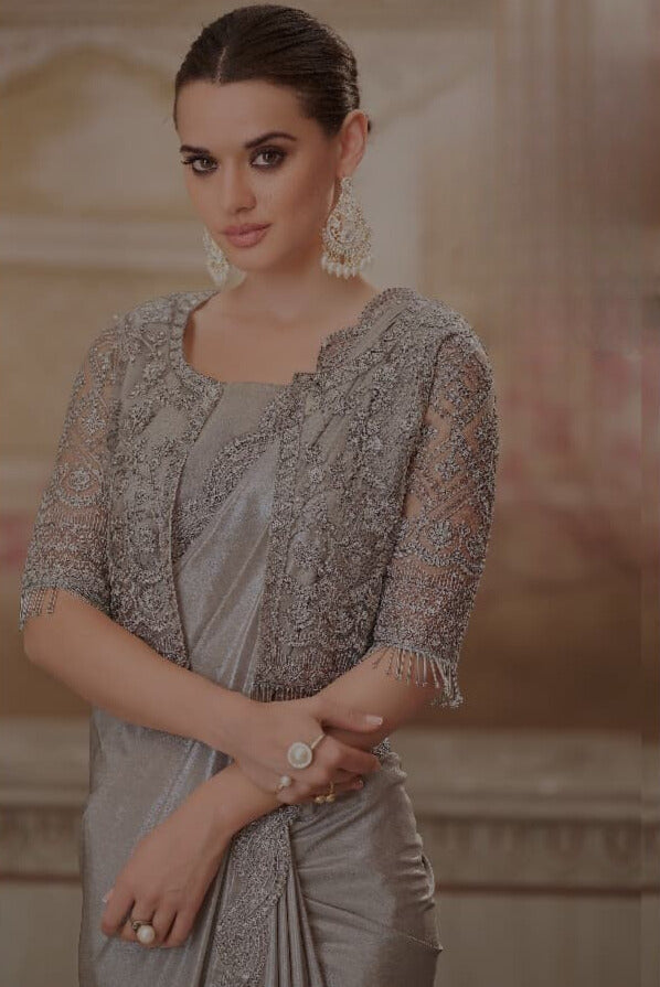 Pure Organza Party Wear Saree with Embroidered Shrug ✨ | Fancy Designer Saree for Weddings & Functions | Shagun Fashion Exclusive | Unstitched Blouse 👚