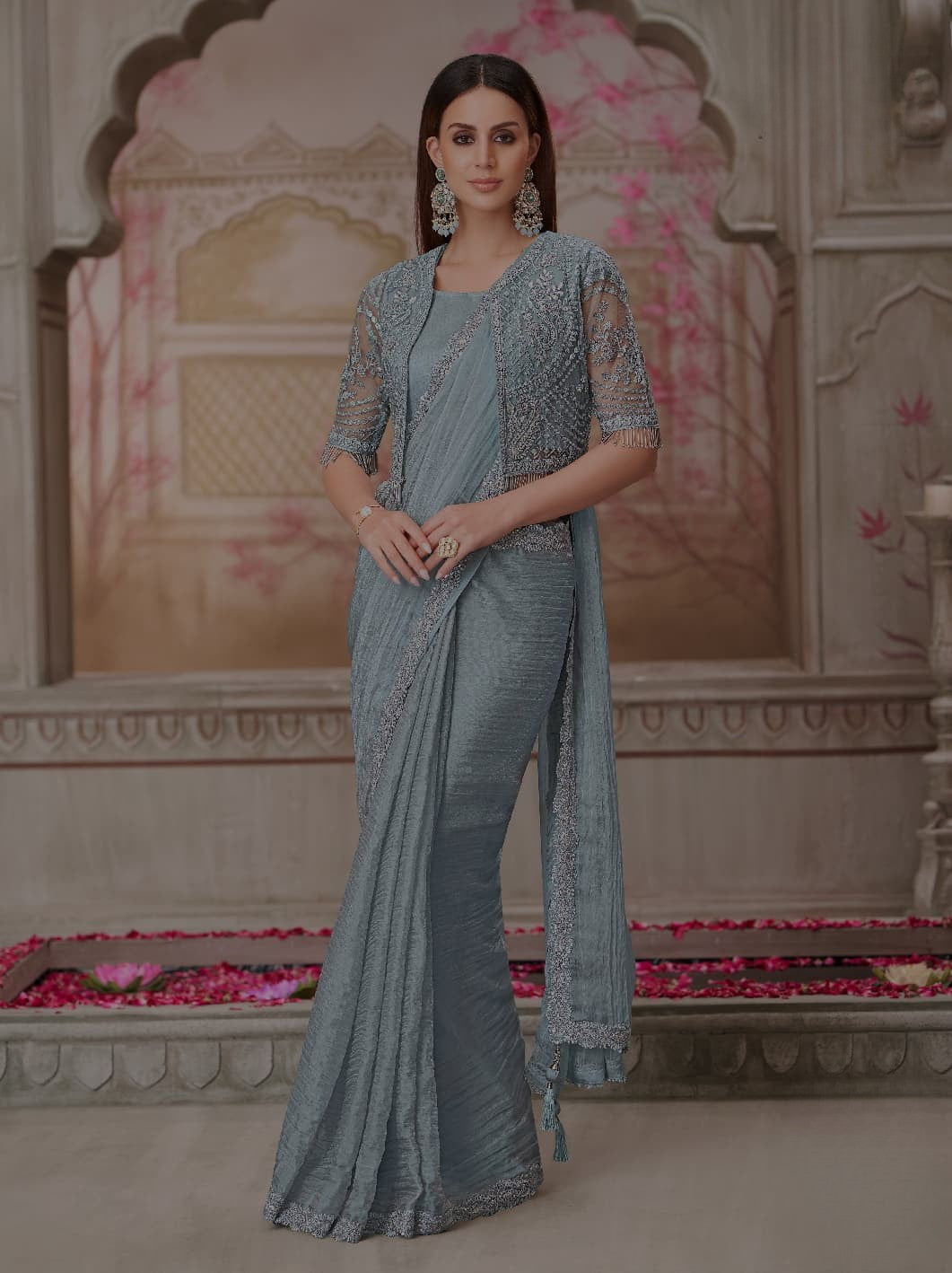 Pure Organza Party Wear Saree with Embroidered Shrug ✨ | Fancy Designer Saree for Weddings & Functions | Shagun Fashion Exclusive | Unstitched Blouse 👚