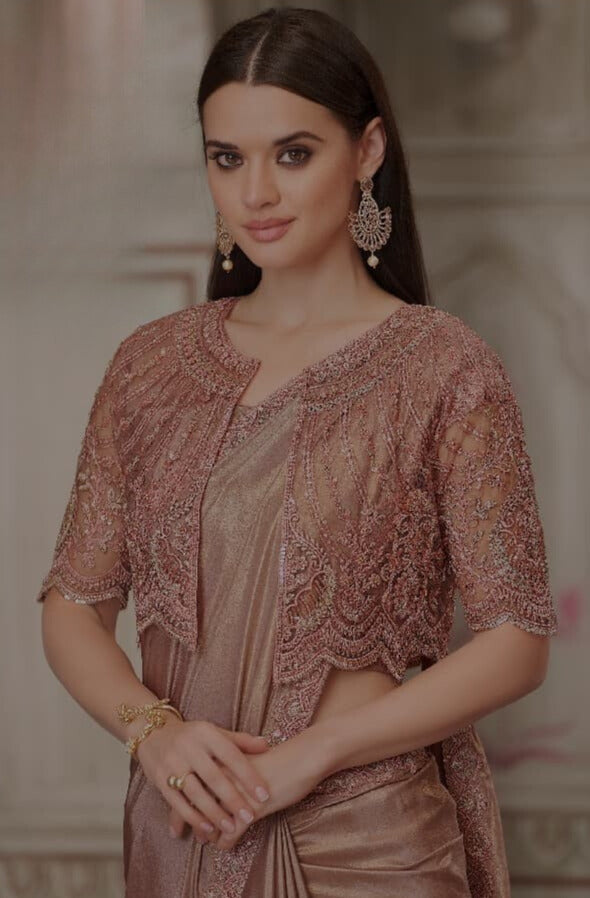 Pure Organza Party Wear Saree with Embroidered Shrug ✨ | Fancy Designer Saree for Weddings & Functions | Shagun Fashion Exclusive | Unstitched Blouse 👚