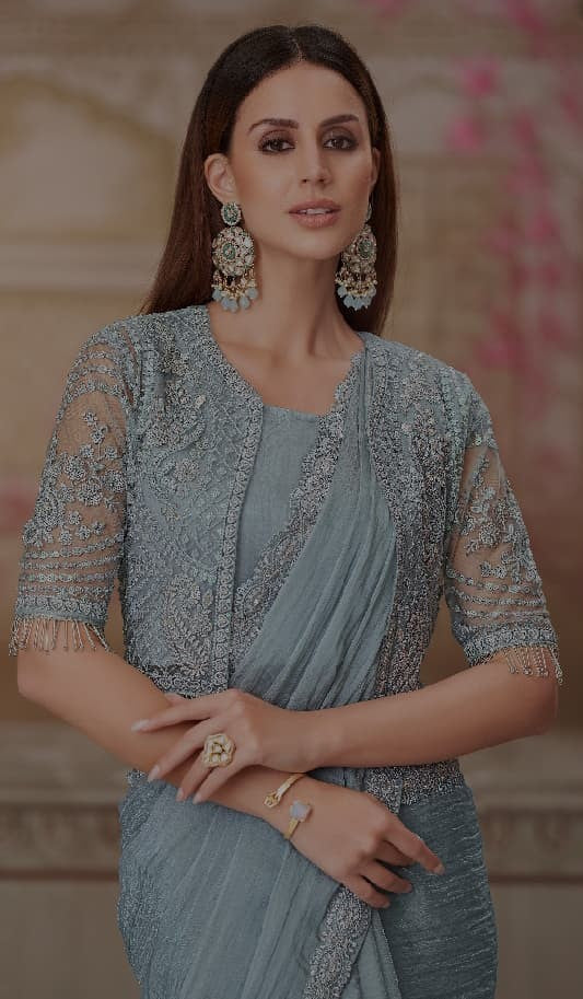 Pure Organza Party Wear Saree with Embroidered Shrug ✨ | Fancy Designer Saree for Weddings & Functions | Shagun Fashion Exclusive | Unstitched Blouse 👚