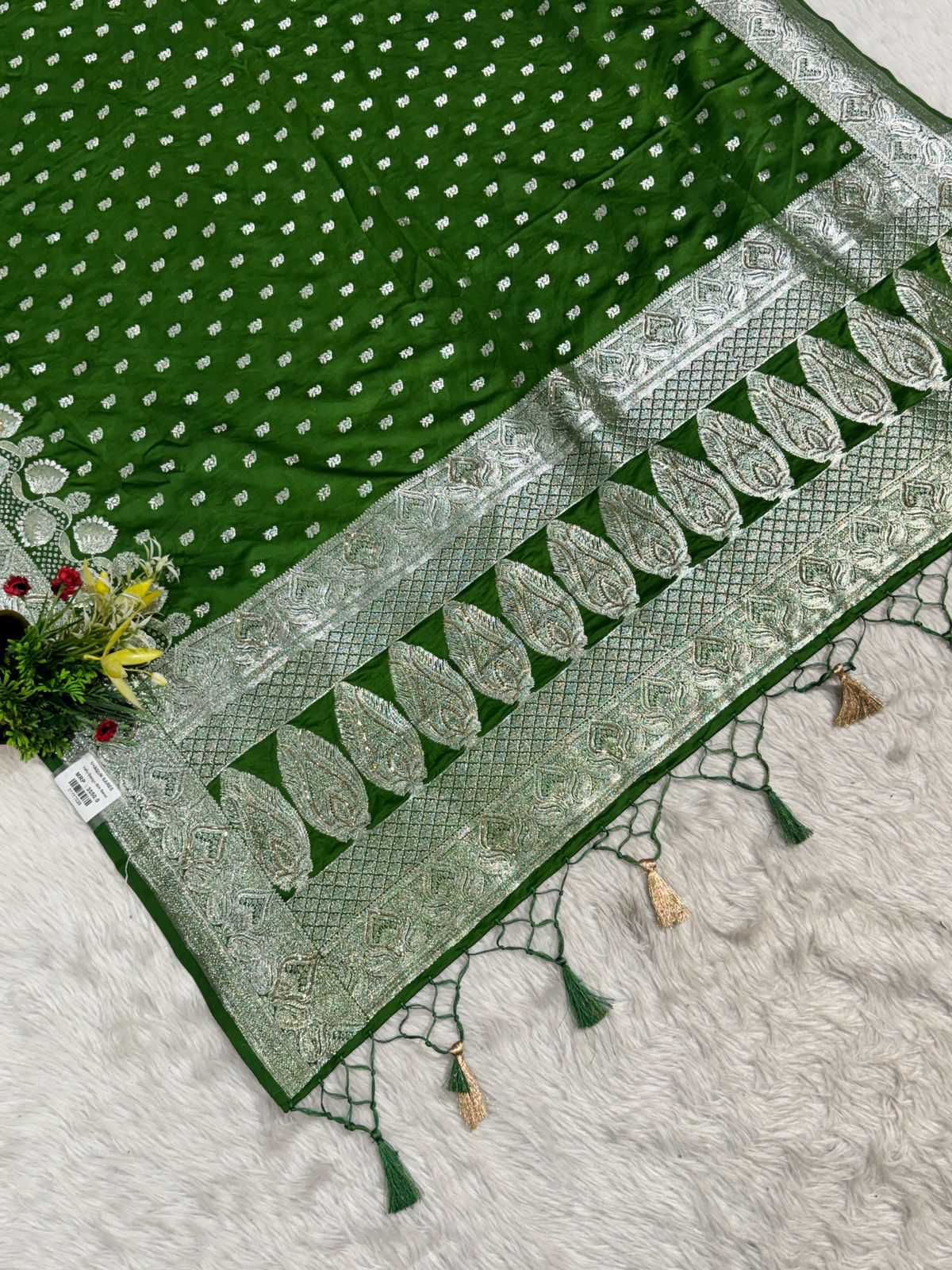 Premium Satin Embroidered Saree with Zari Border & Tassel Pallu – Shagun Sarees Exclusive ✨