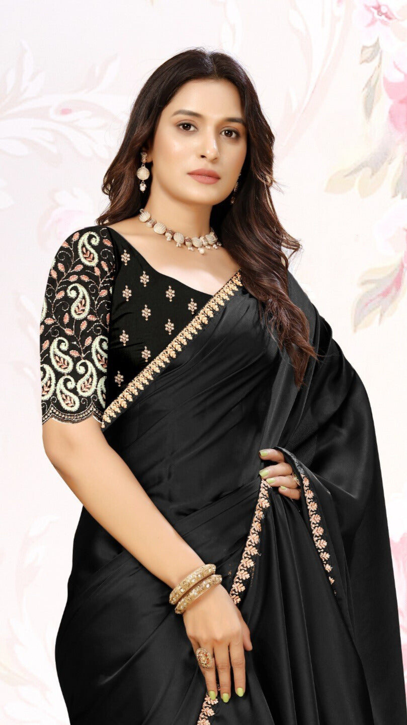 ✨ Premium Melbourne Satin Saree for Weddings & Parties – By Pankhu Fashion 💫