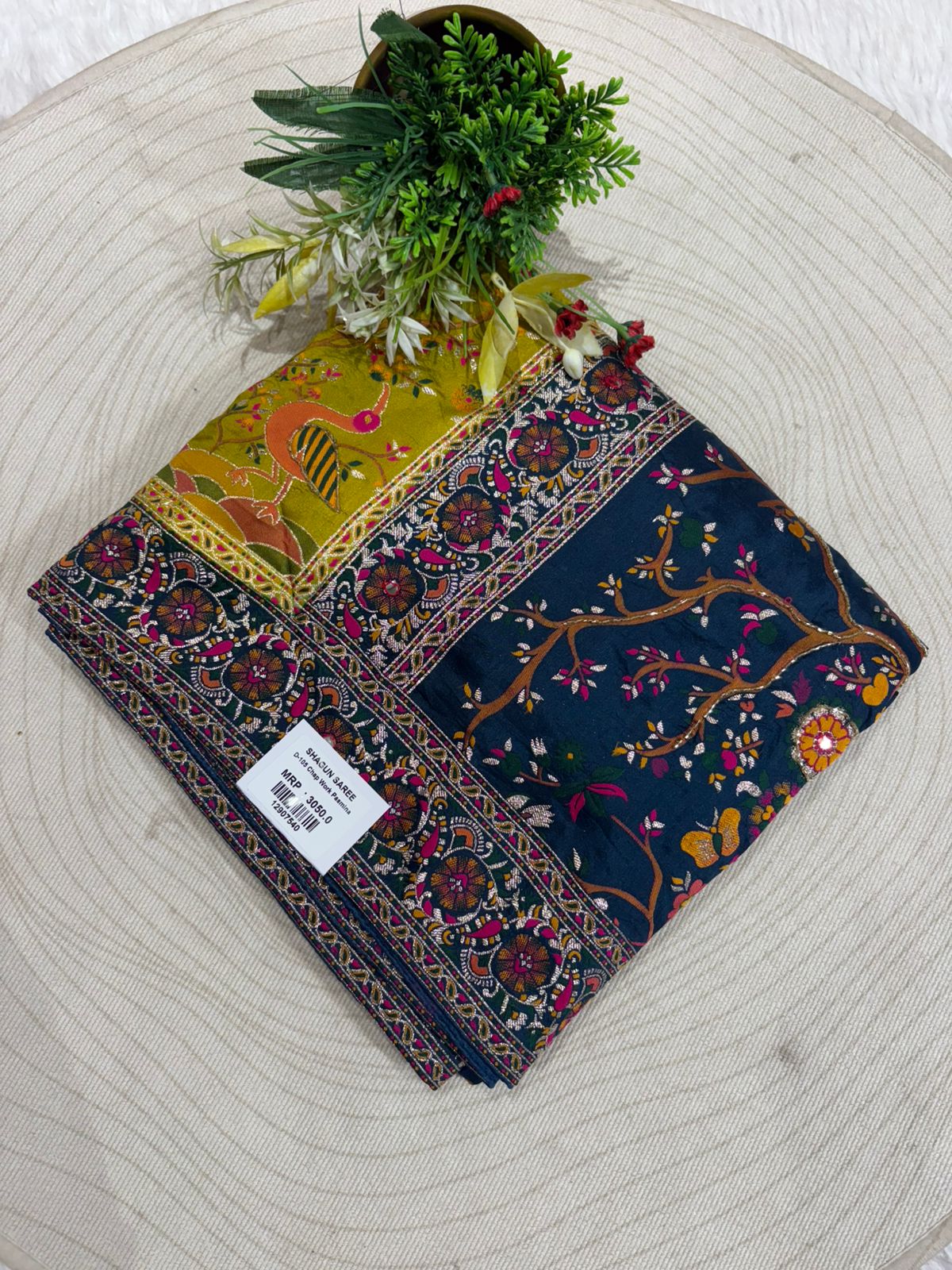 ✨ Traditional Pashmina Saree with Red Maroon Pallu 🕊️ | Moti & Embroidery Bird Design 🌳 | Festive & Wedding Wear 💃