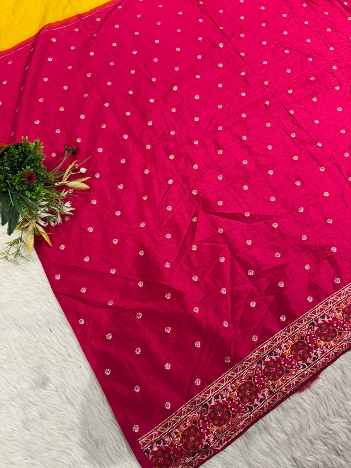 ✨ Traditional Pashmina Saree with Red Maroon Pallu 🕊️ | Moti & Embroidery Bird Design 🌳 | Festive & Wedding Wear 💃
