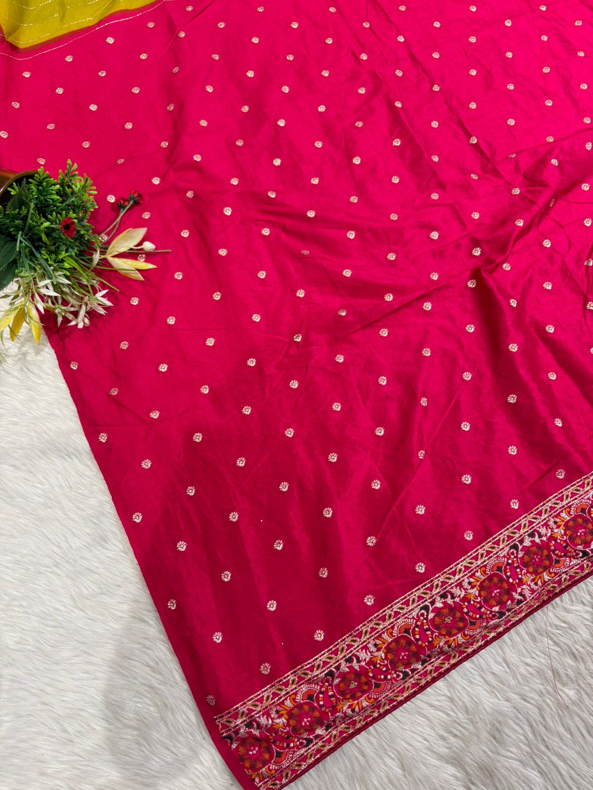 ✨ Traditional Pashmina Saree with Red Maroon Pallu 🕊️ | Moti & Embroidery Bird Design 🌳 | Festive & Wedding Wear 💃