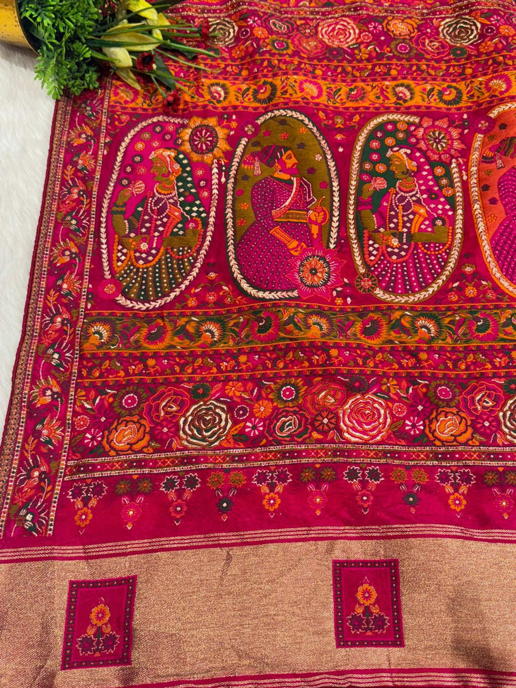 👑 Royal Pashmina Saree with King-Queen Pallu & Lagdi Patto | Vadivela & Floral Work | Just ₹1850! 🌸✨
