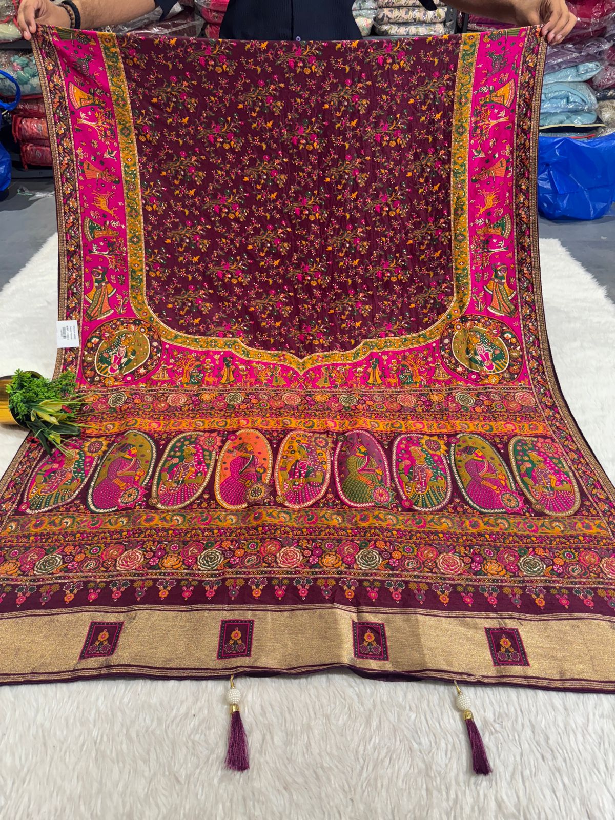 👑 Royal Pashmina Saree with King-Queen Pallu & Lagdi Patto | Vadivela & Floral Work | Just ₹1850! 🌸✨