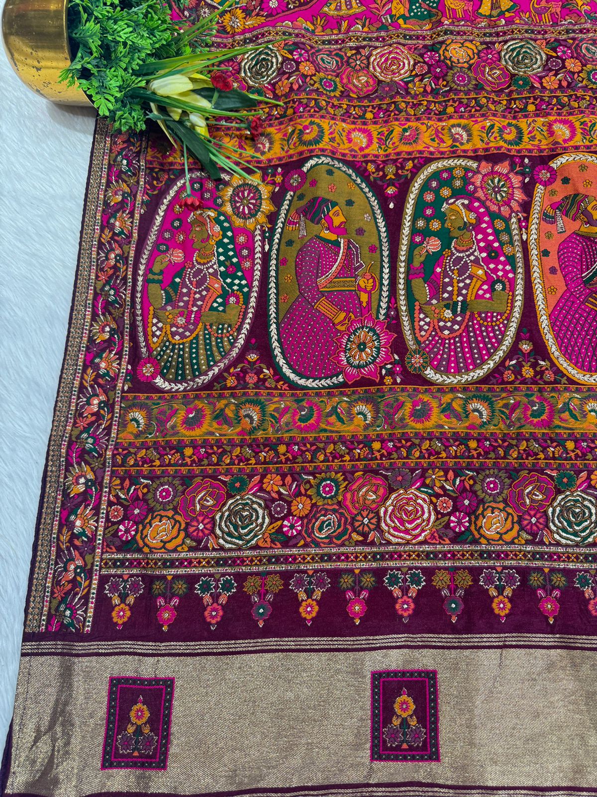 👑 Royal Pashmina Saree with King-Queen Pallu & Lagdi Patto | Vadivela & Floral Work | Just ₹1850! 🌸✨