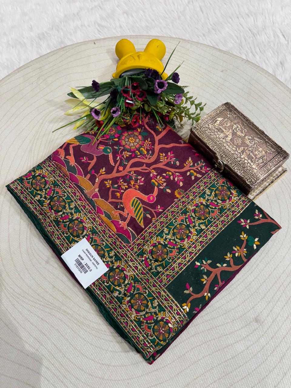 Pashmina Saree with Peacock & Floral Pallu