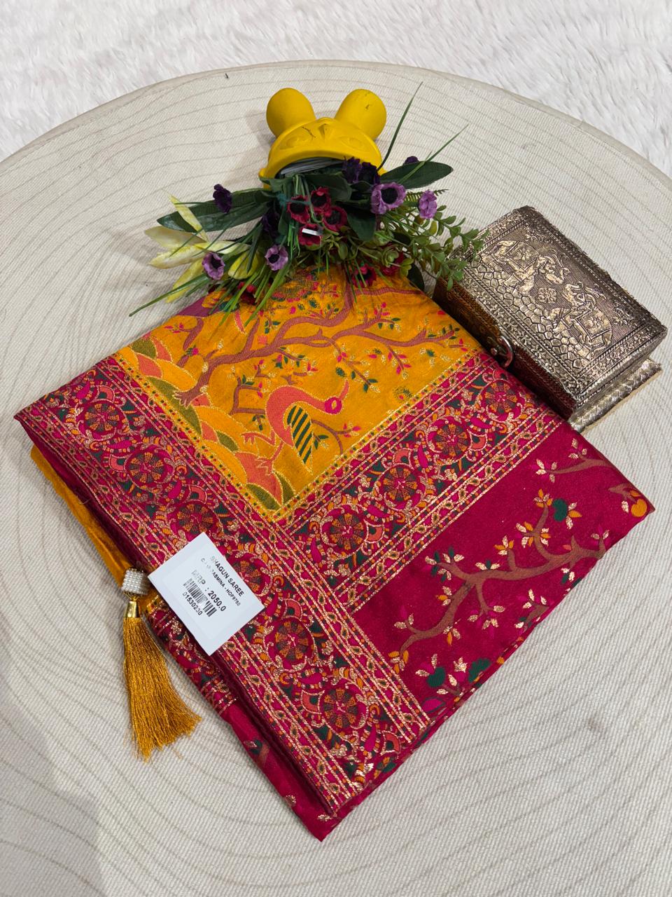 Pashmina Saree with Peacock & Floral Pallu
